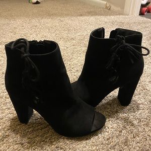Alter’d Staye black suede high heel booties worn once Sz 6 fits more like 6.5